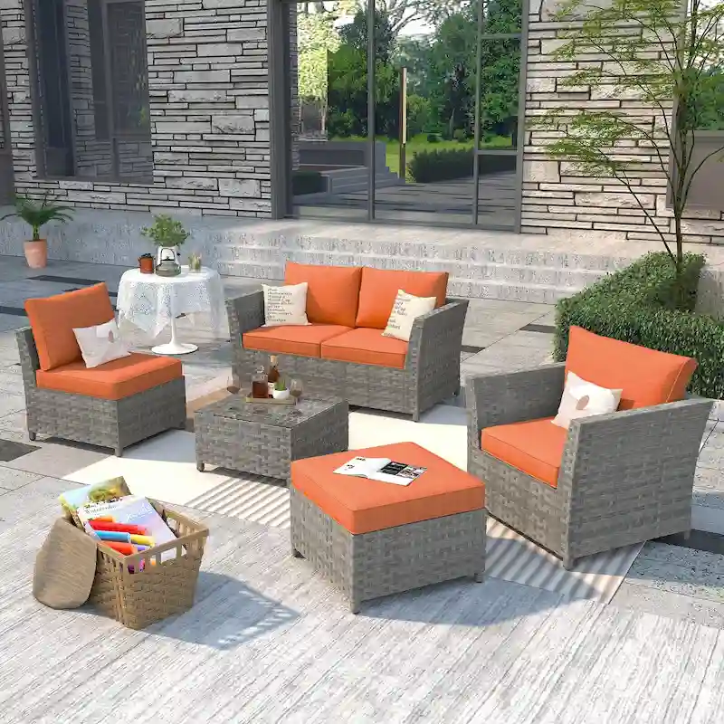 XIZZI 6-piece Patio Wicker Furniture Set with Coffee Table