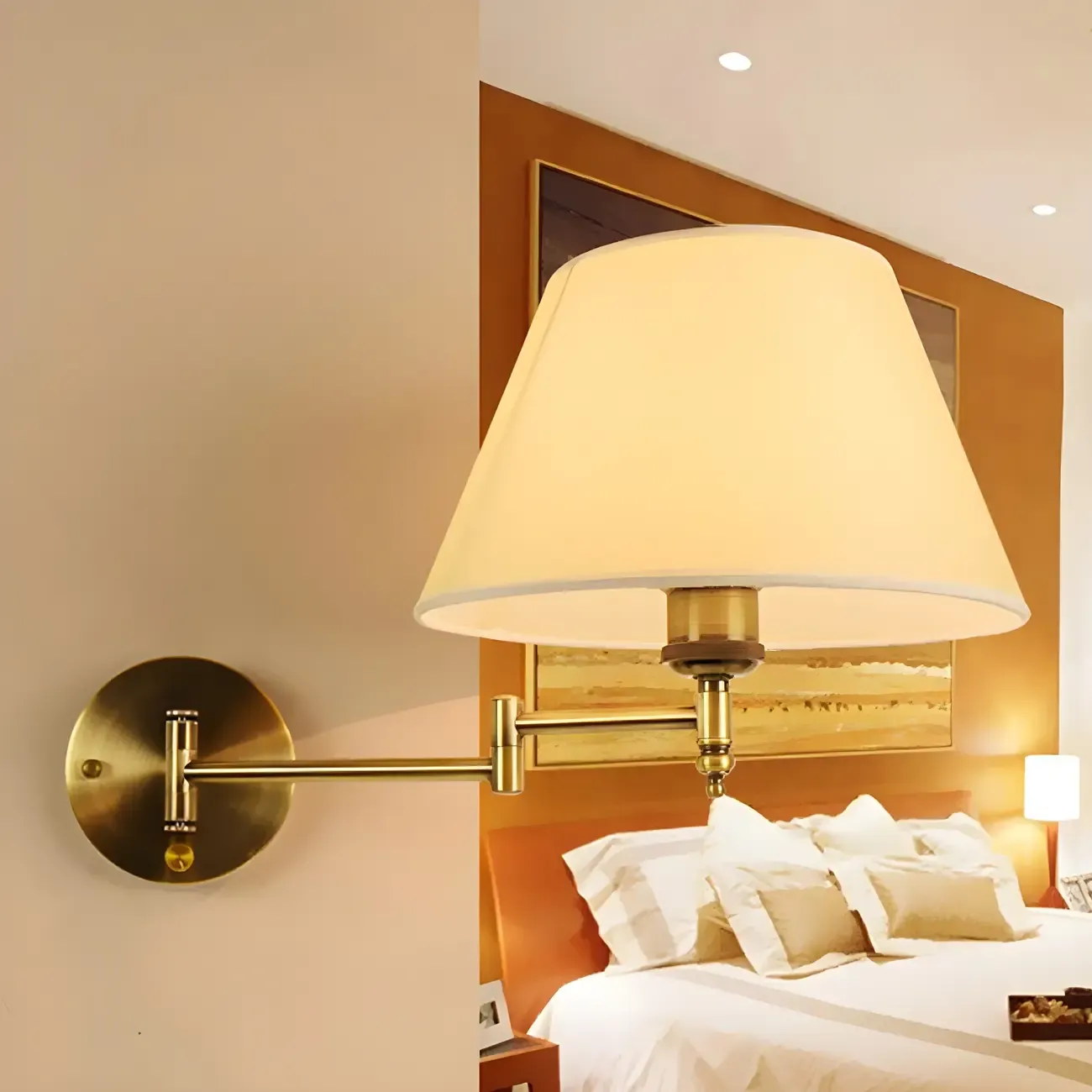 Classic White Fabric Shade Swing Arm Wall Light