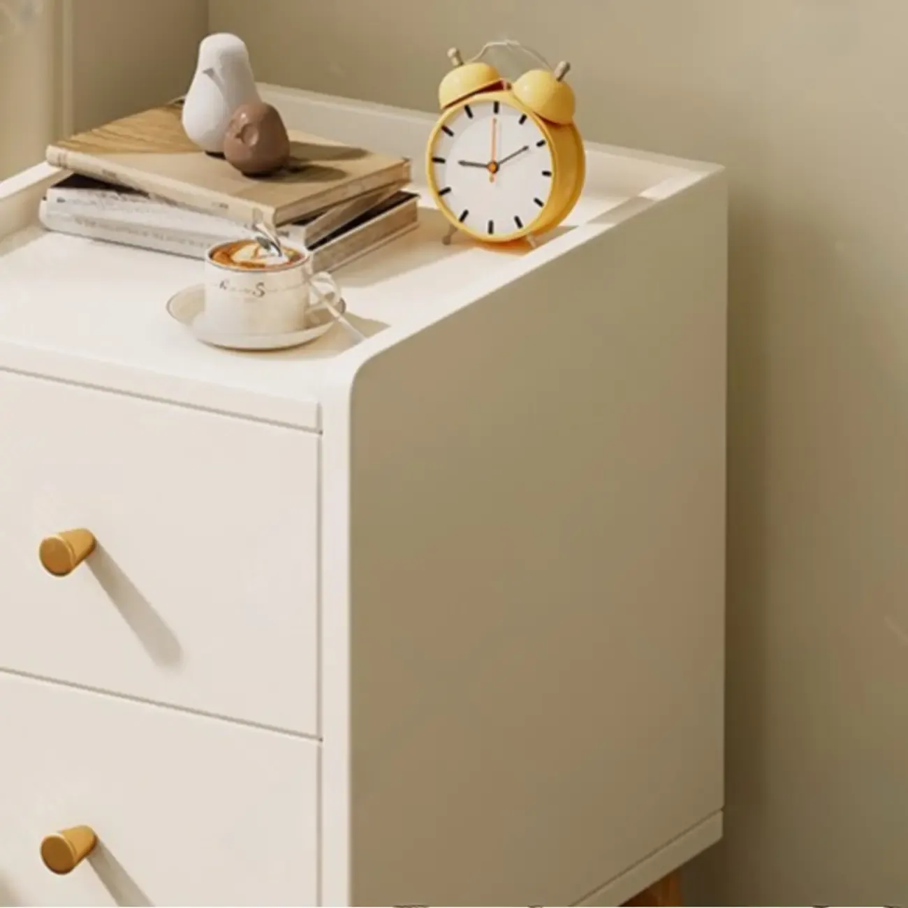 Modern White Wooden Bedside Table with Drawers