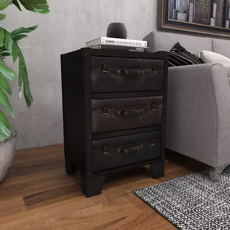Traditional Wood and Faux Leather Cabinet Dark Brown - Olivia & May