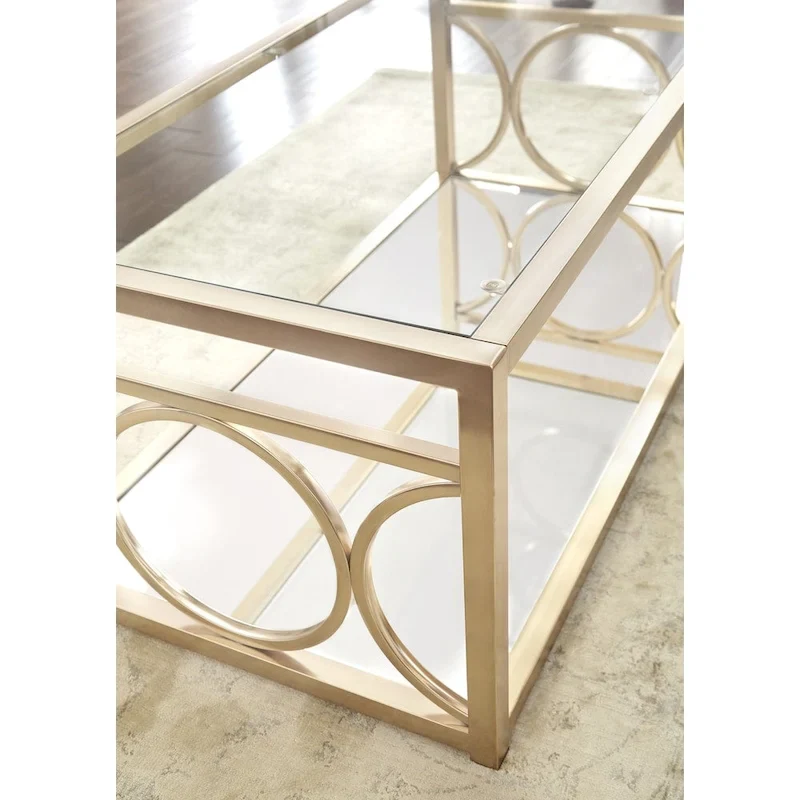 Steve Silver Oria Goldtone Metal and Tempered Glass Coffee Table