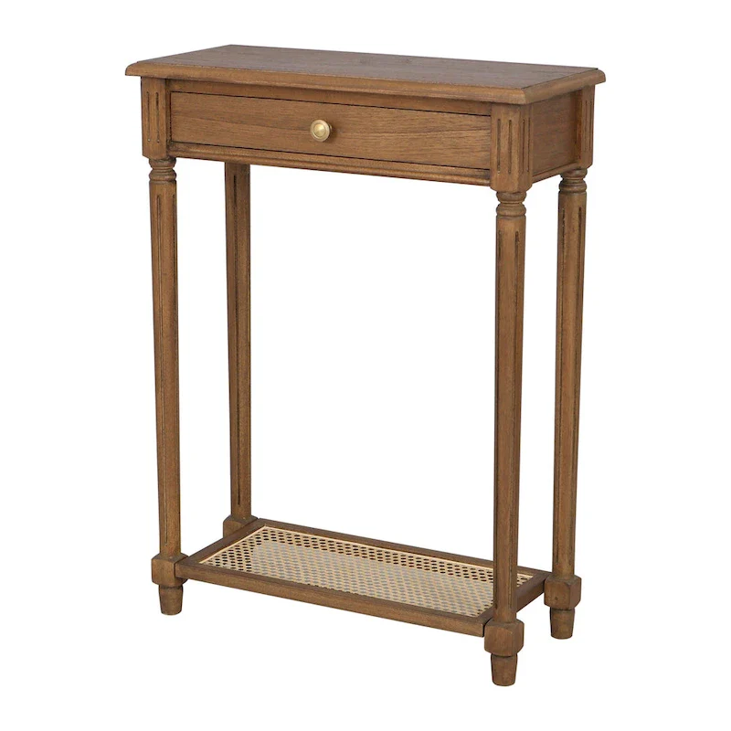1-drawer Solid Wood Console Accent Table with Cane Shelf