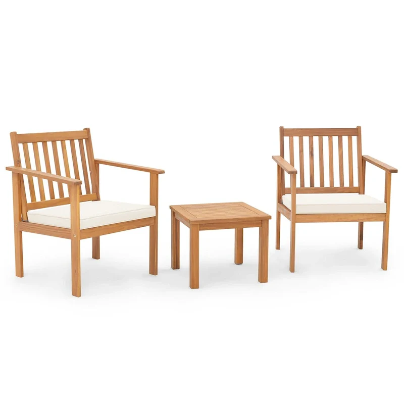 Costway 3 PCS Patio Wood Furniture Set Acacia Wood Chairs & Coffee - See Details