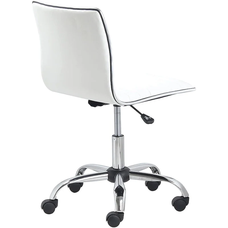 Mid-Back Armless Swivel Office Chair with Lumbar Support – White Bonded Leather
