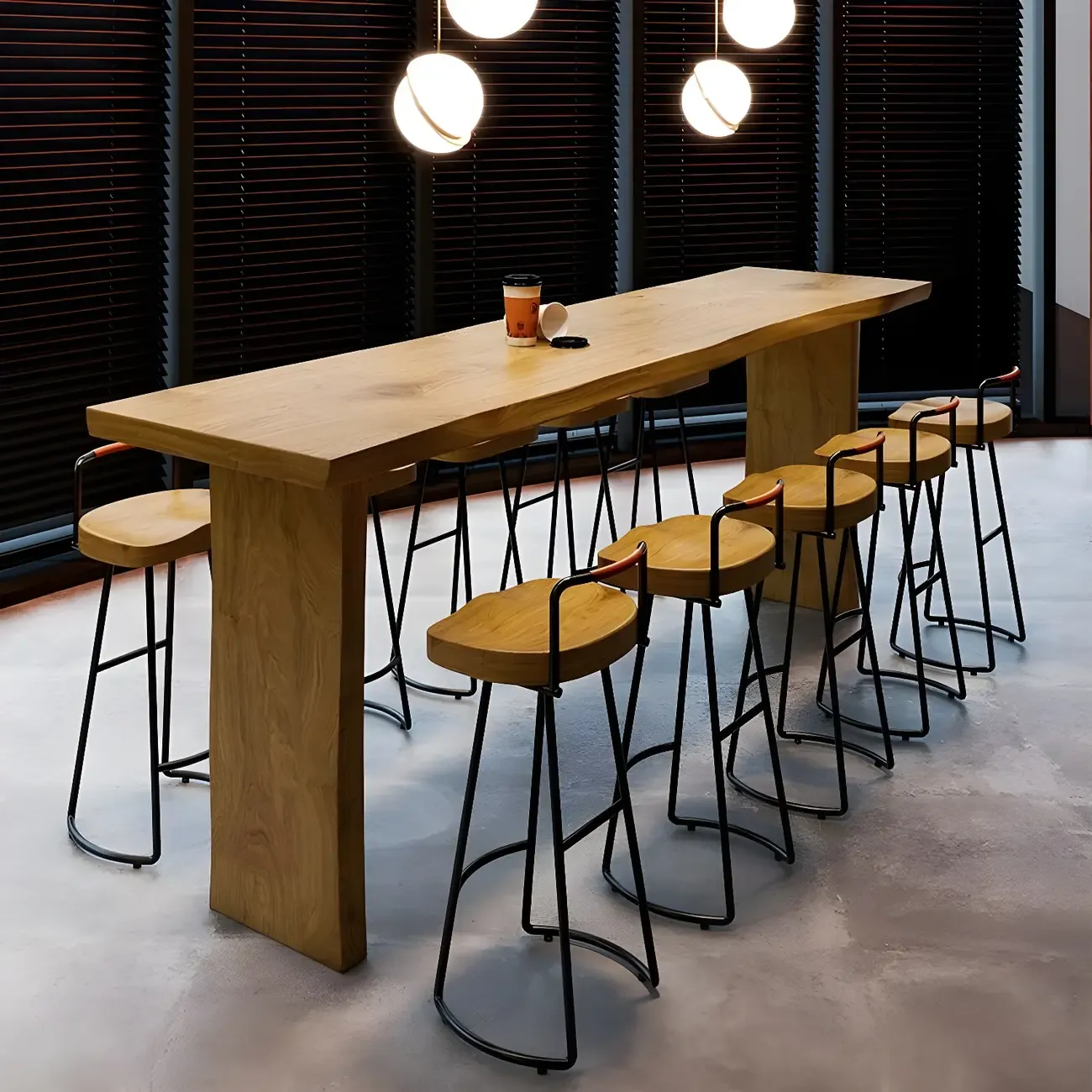 Modern Light Brown Pine Wood Double Pedestal Bar Tables