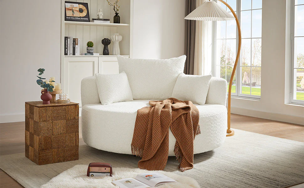 Walker Edison | 360¡ã Swivel Accent Round Sofa Chair with Pillows