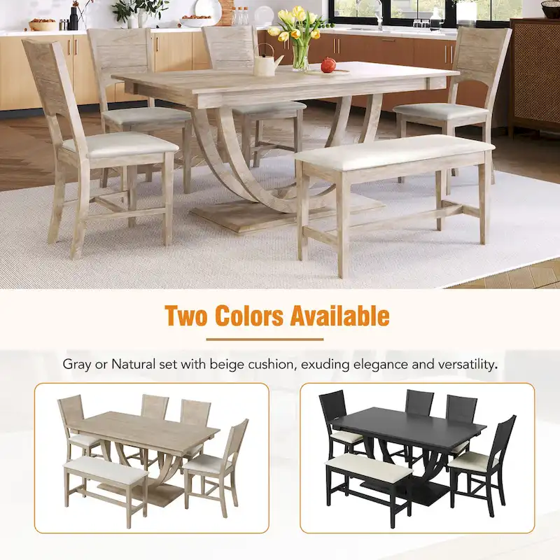 6-Piece Wooden Dining Table Set with Rectangular Table & 4 Chairs
