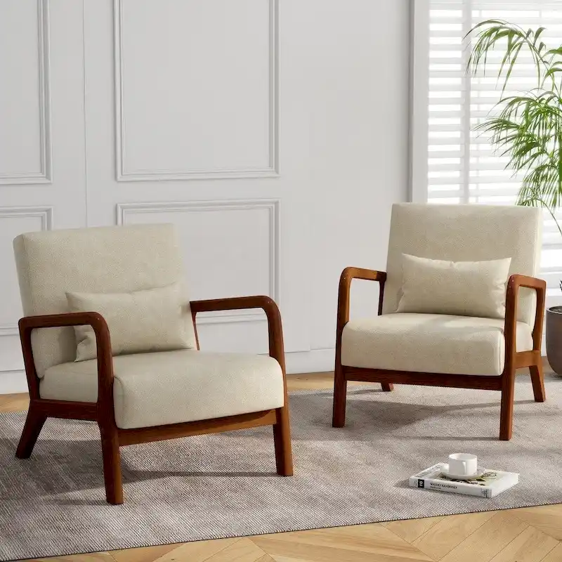2 Set Upholstered Lounge Arm Chair with Pillow - Set of 2