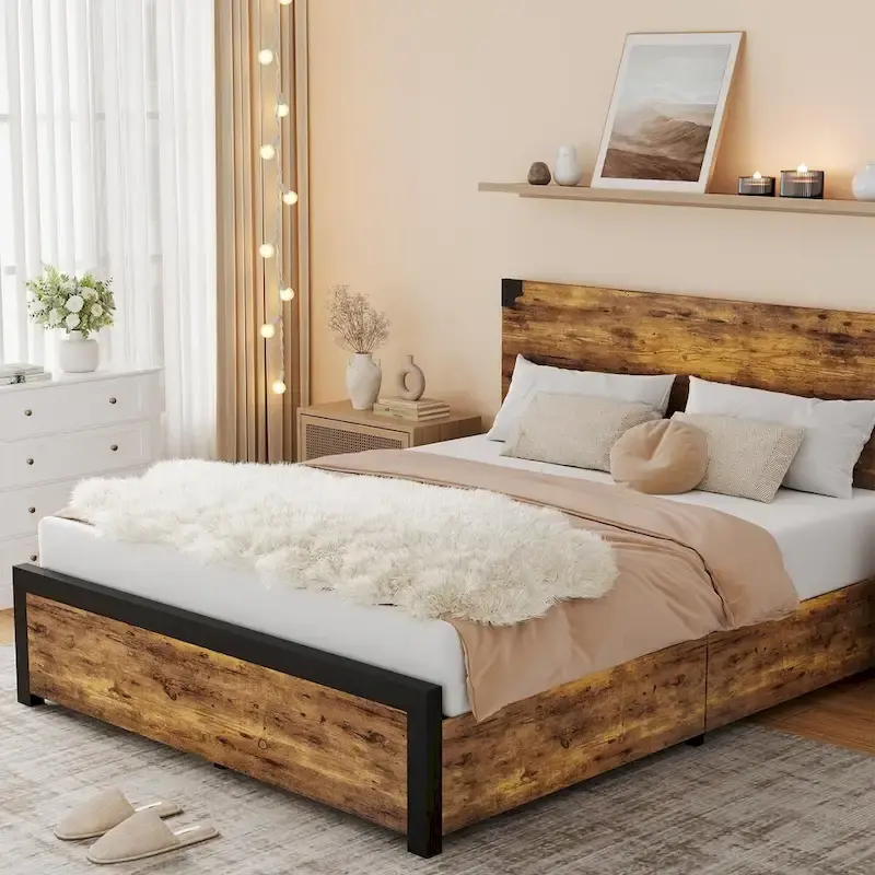 Bed Frame with with Wood Headboard