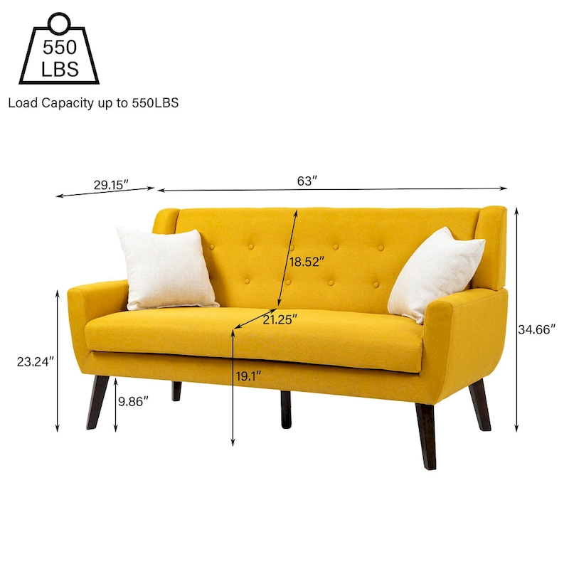 Linen Modern Tufted Loveseat Upholstered Sofa