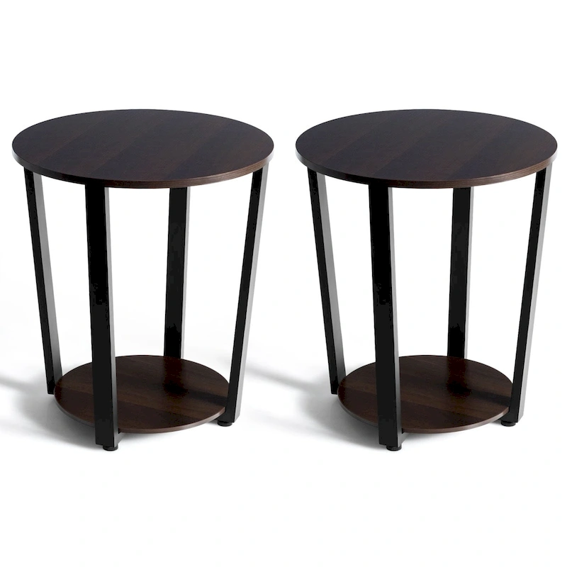 Costway Set of 2 Industrial End Table Sofa Side Table Nightstand Shelf
