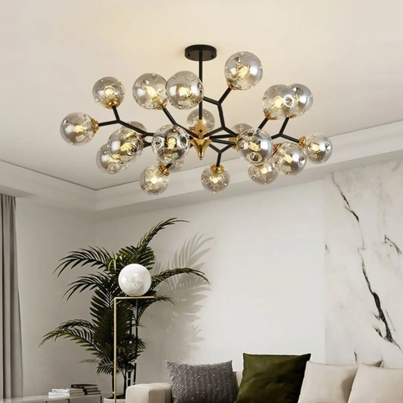 Modern Black Gold Glass Sputnik Chandelier