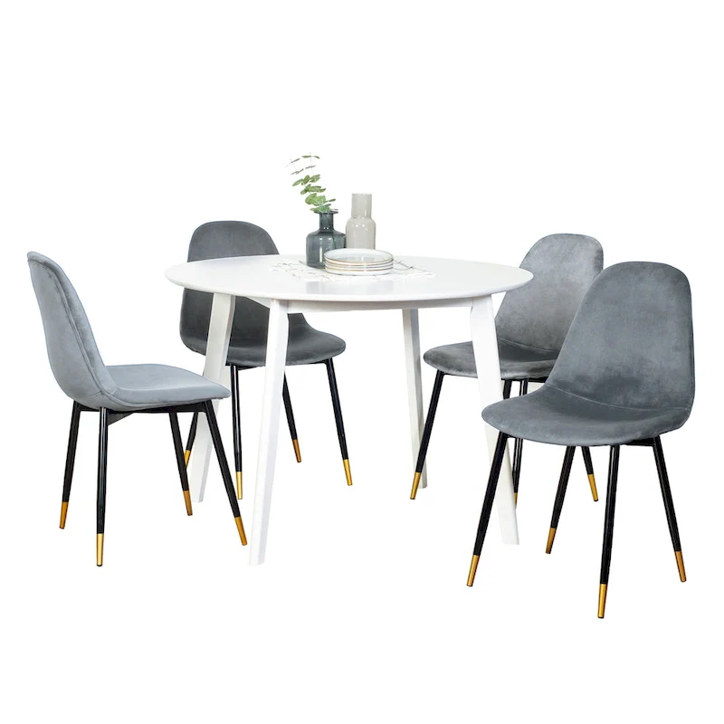 Modern Style 5-Piece Dining Set with Round Table and 4 Velvet Upholstered Chairs