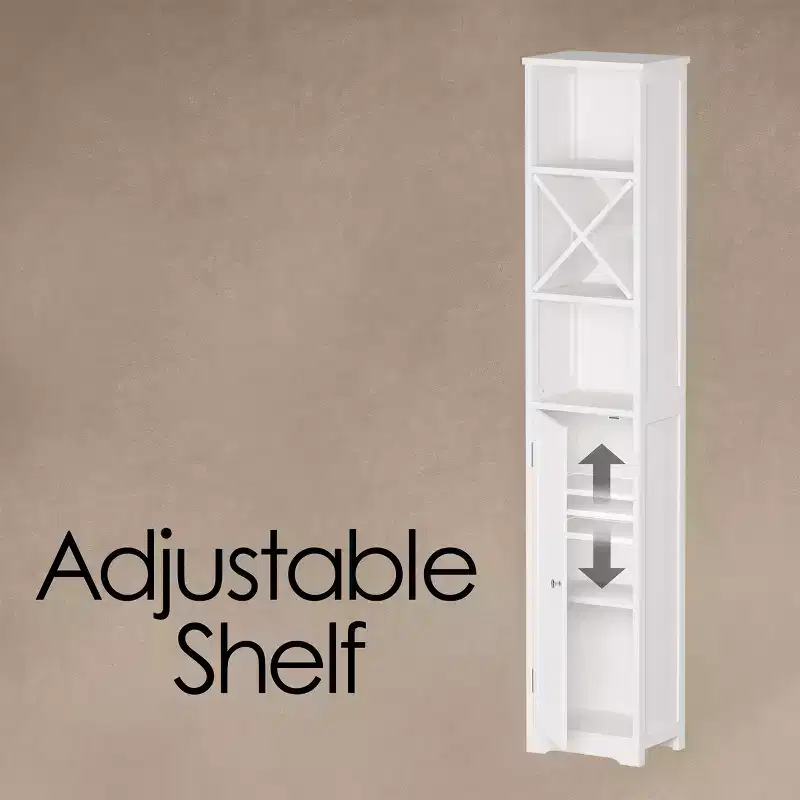 Hastings Home 67-Inch Tall Linen Tower Cupboard with Cubbyhole Divider and Adjustable Shelves