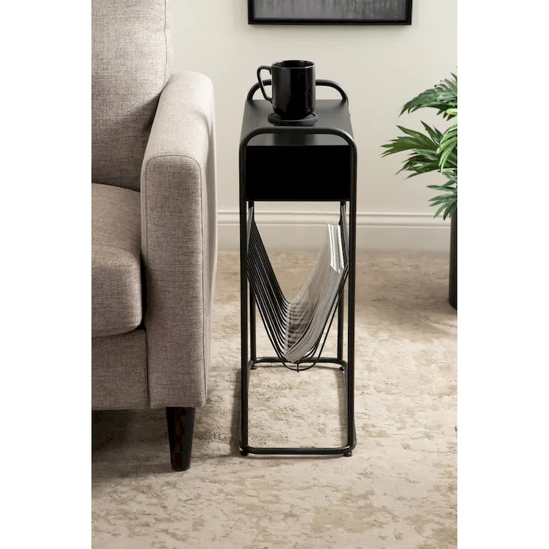 Black Metal Narrow Side Table - 19x9x26 Single User
