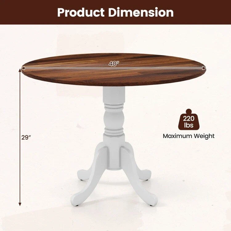 Wooden Dining Table with Round Tabletop and Curved Trestle Legs - 39.37 x 39.37 x 28.74