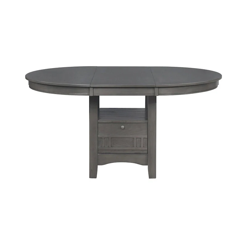 Wood Dining Table with Storage Shelves - Medium Grey Finish with Cabinet and Open Display