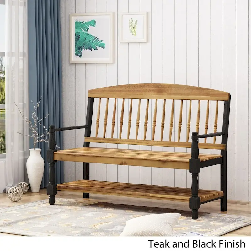 Lennon Acacia Wood Bench with Shelf by Christopher Knight Home