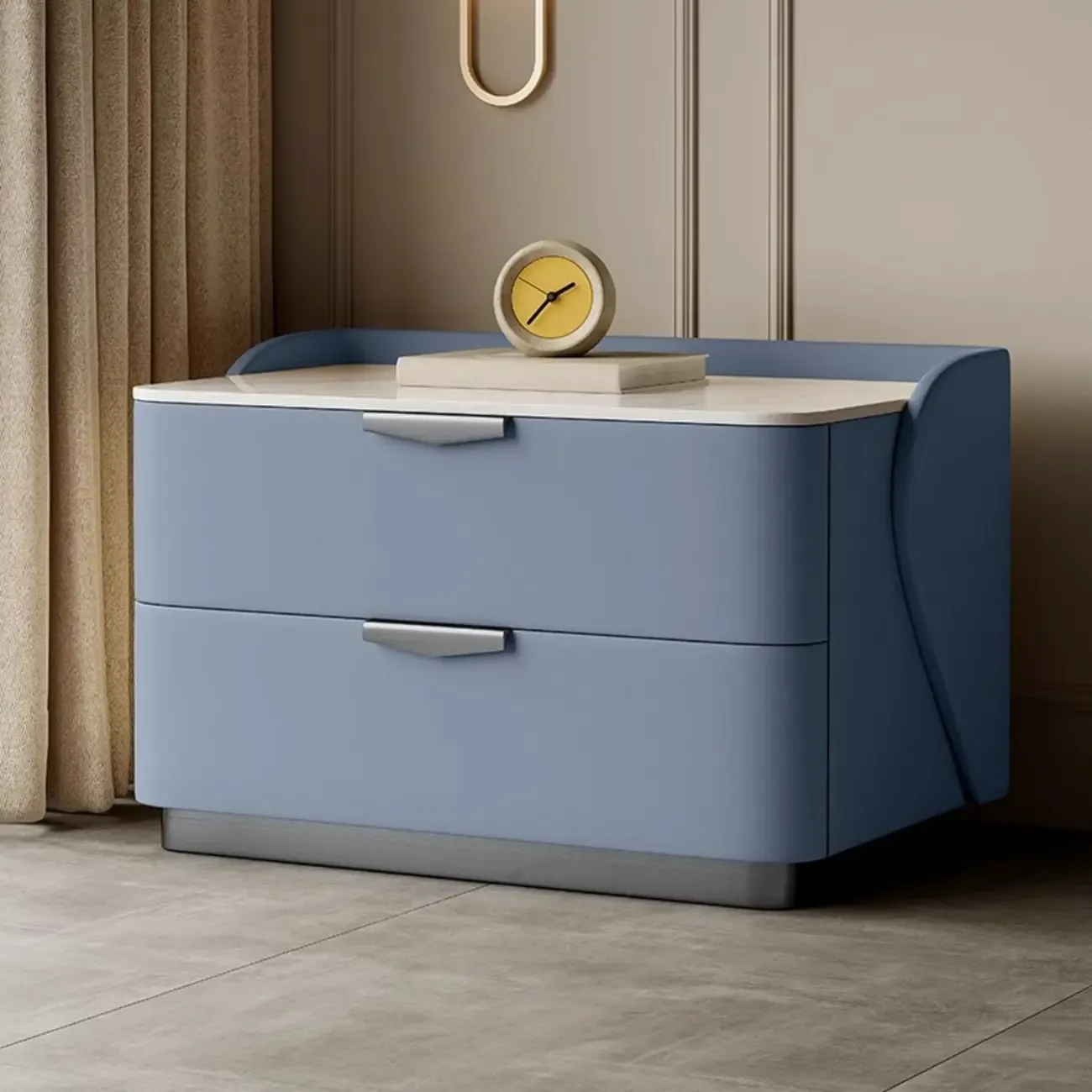 Modern Leather Stone Top Soft-Touch 2-Drawer Nightstand