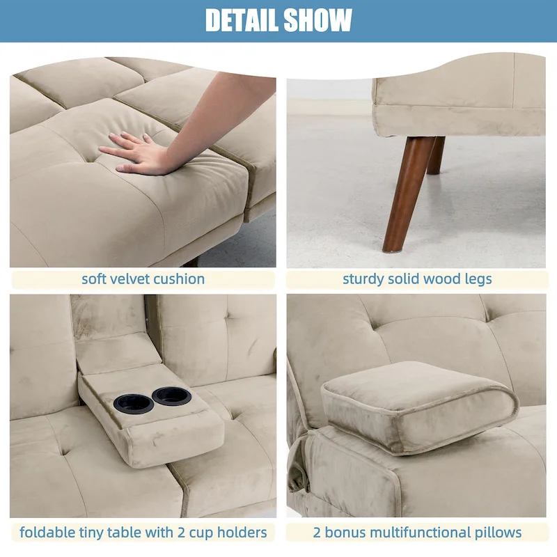 Futzca 60 Small Loveseat, 3 in 1 Cute Convertible Sofa Bed