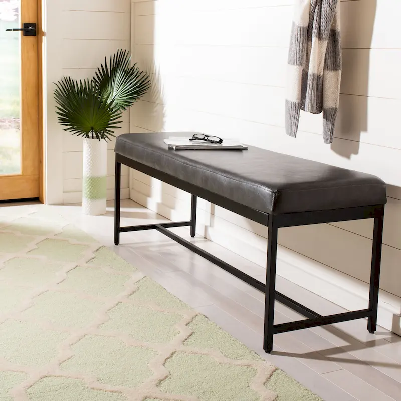 Grey / Brown Faux Leather Bench with Black Metal Legs