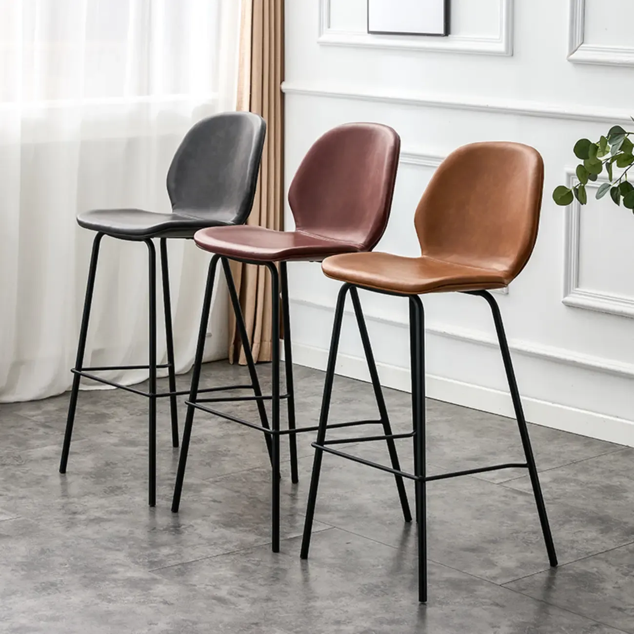 Modern Metal Frame Leather Bar Stool Counter Height