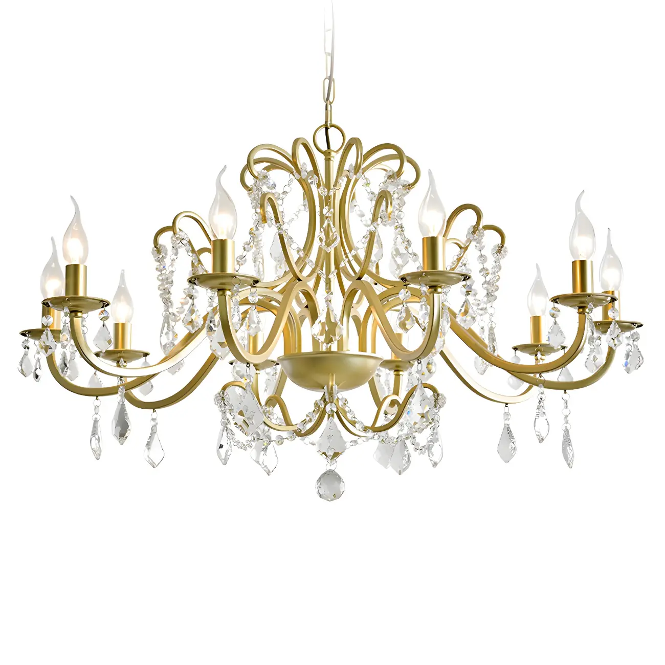Gold Crystal Curved Metal Elegant Chandelier Light
