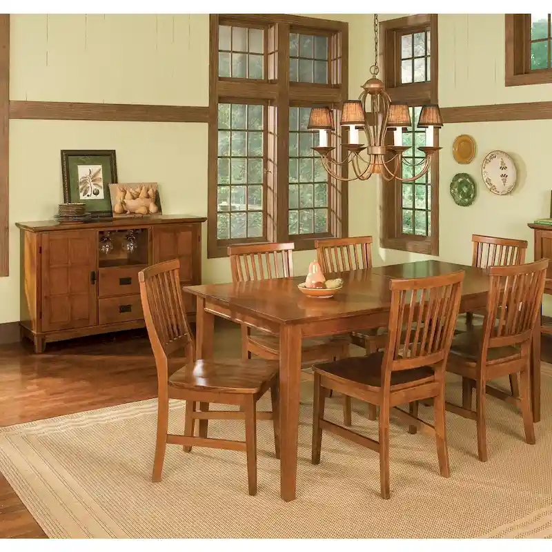 Arts & Crafts 7-piece Rectangular Dining Set with Extension Leaf by Homestyles