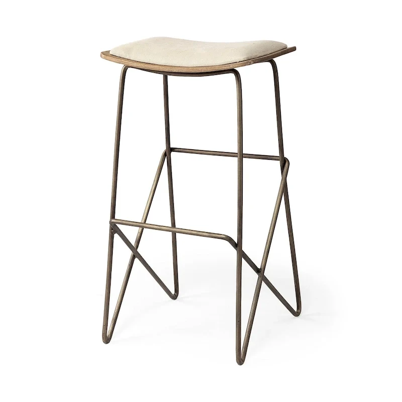 Cream Fabric Seat with Gold Metal Frame Counter Stool