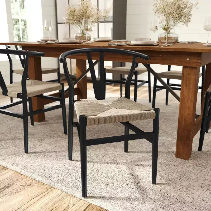Merrick Lane Stack Dining Chair with Y-Back Style Design, Solid Wood Frame, Woven Kraft Paper Rope Seat