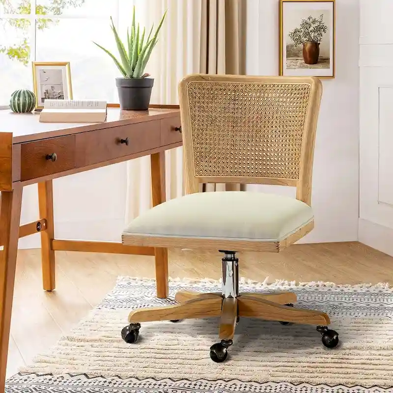Calcutta Modern Rattan Back Task Chair with Solid Wood Legs by HULALA HOME