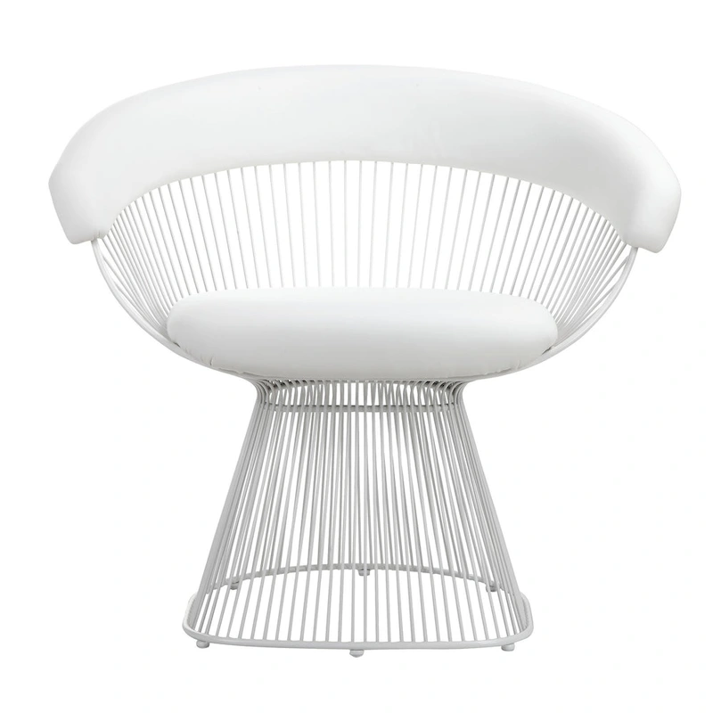 Coll 33 Inch Accent Chair, Slatted Metal Curved Back, White Faux Leather