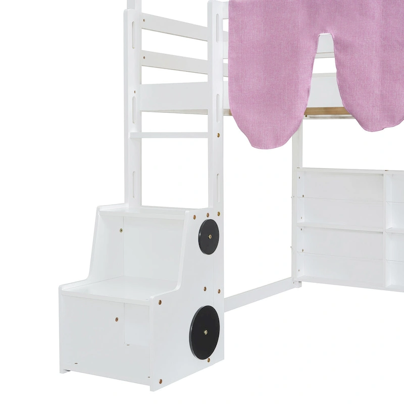 Full Loft Bed with Play Tent, House Design, Slide & Ladder