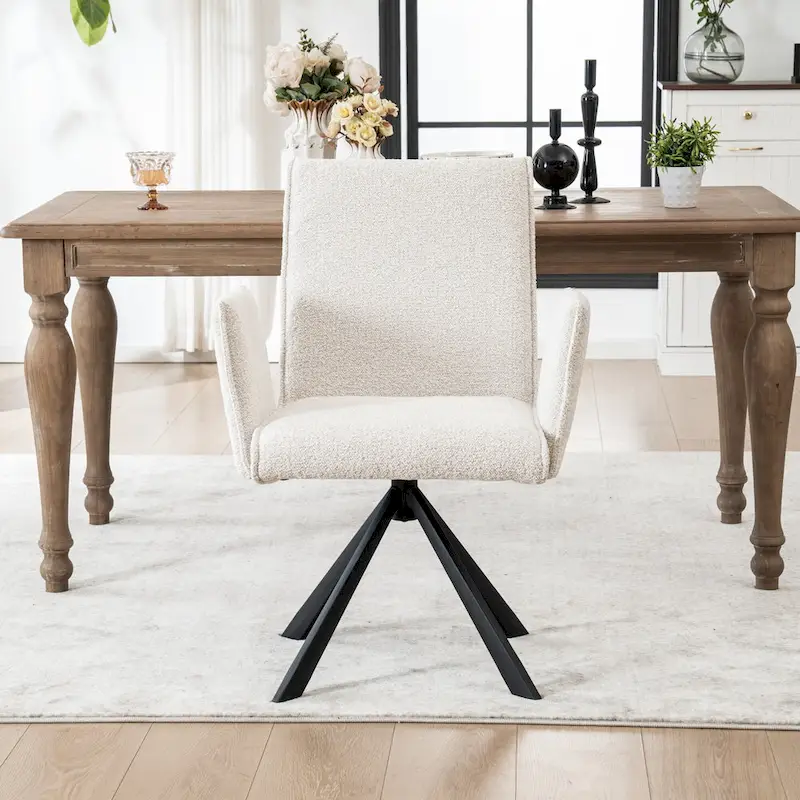 Modern Upholstered Dining Chairs with Swivel Metal Legs