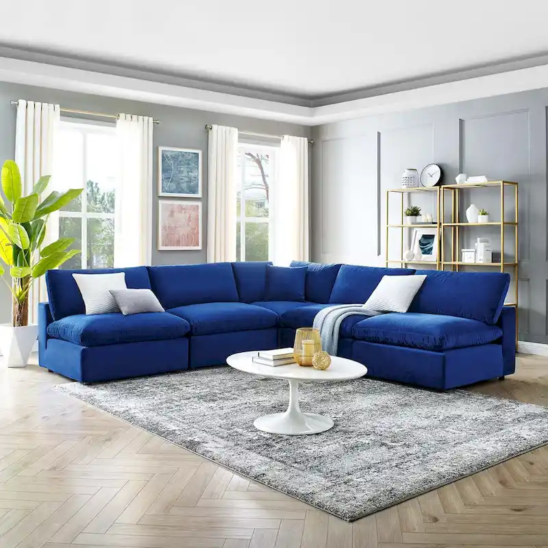 Commix Down Filled Overstuffed Velvet 5-Piece Sectional Sofa