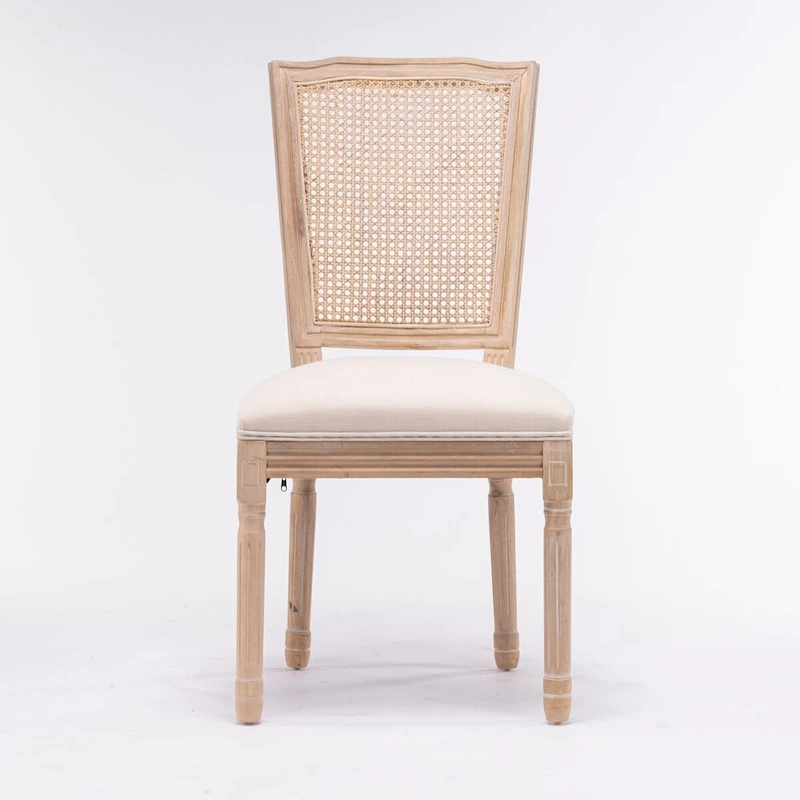 Solid Wood Frame Antique Painting Square Rattan Back Dining Chair Set of 2