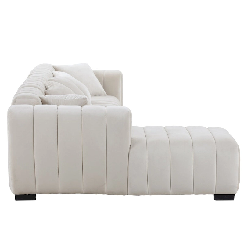 Channel Tufted Sofa Velvet Upholstered Left Chaise Modular Sofa