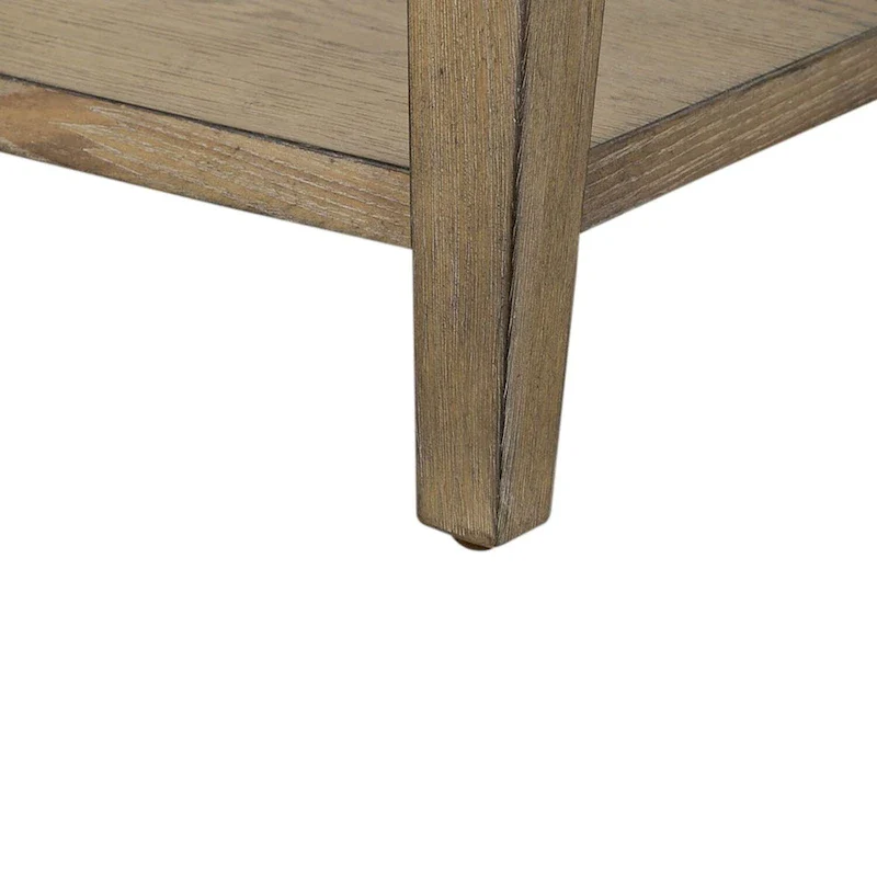 Chairside Table with Drawer & Bottom Shelf, Sandstone, Rubberwood & Oak Veneer, 18.5