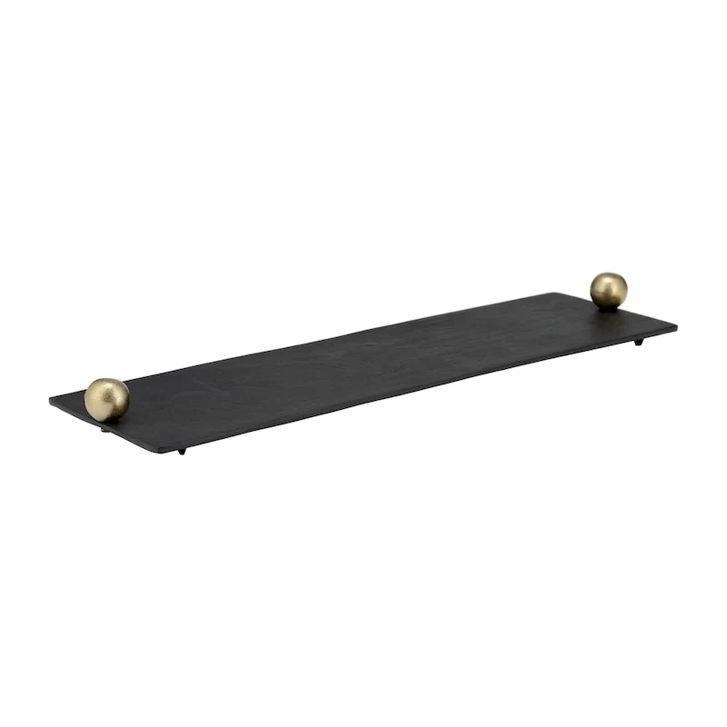 Sagebrook Home Modern Glam Metal Set Of 2 Large Flat Tray With Gold Knob Handles, - 24.0  x 7.0  x 2.0