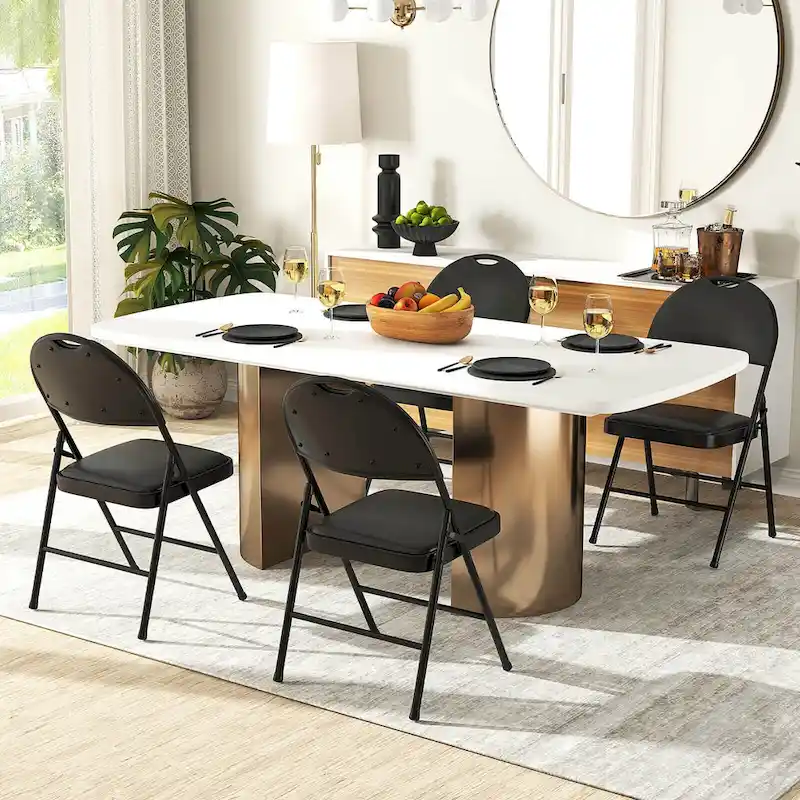 Black Folding Padded Chairs - Metal Frame Set