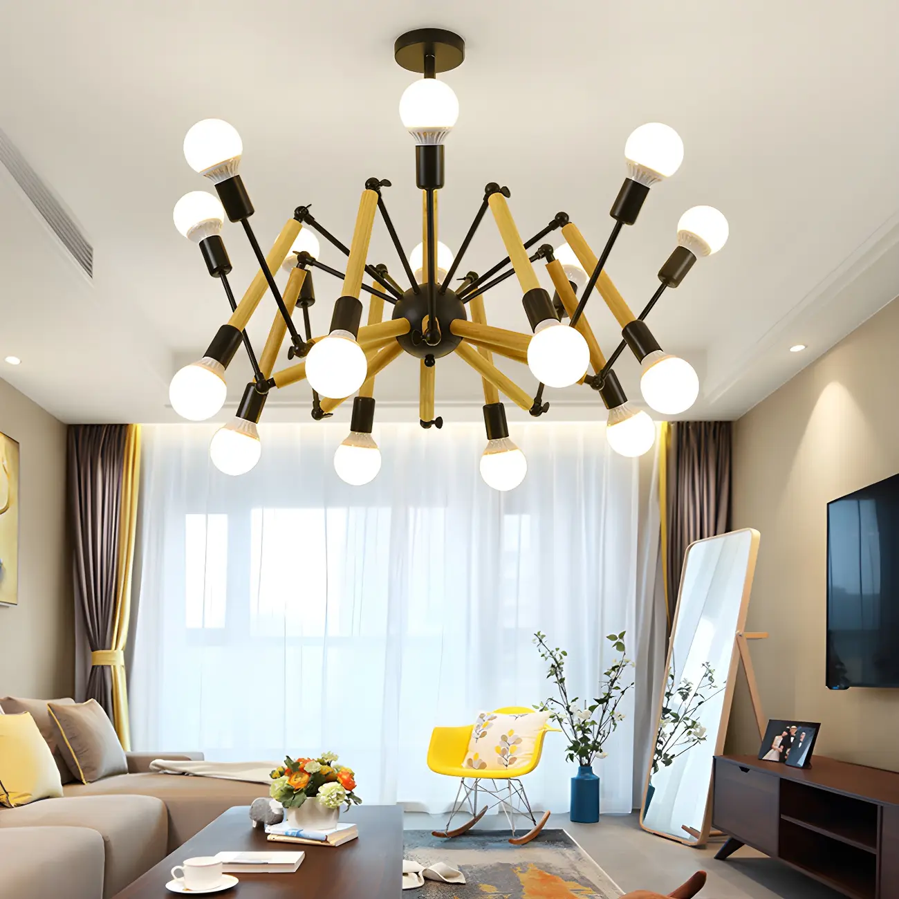 Modern Multi-Light Metal Adjustable Downrod Sputnik Chandelier