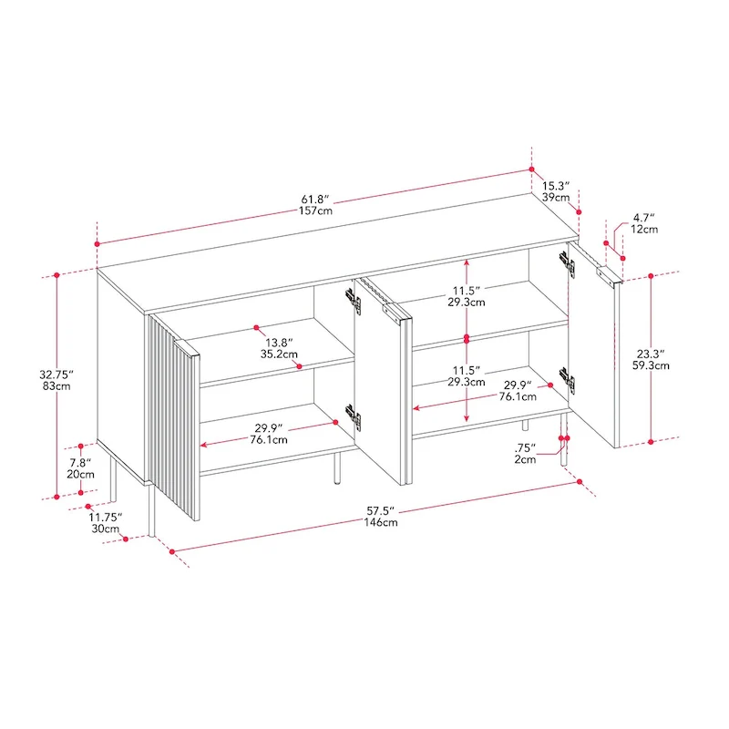 Lysander Fluted Sideboard Buffet Cabinet