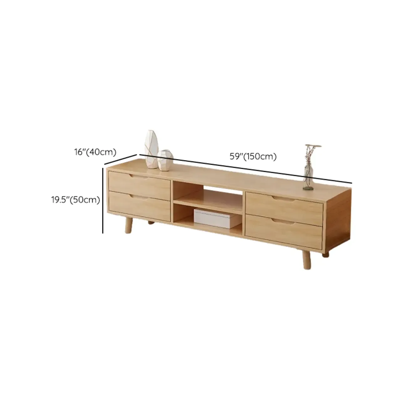 Durable Natural Wooden TV Stand with Cable Management