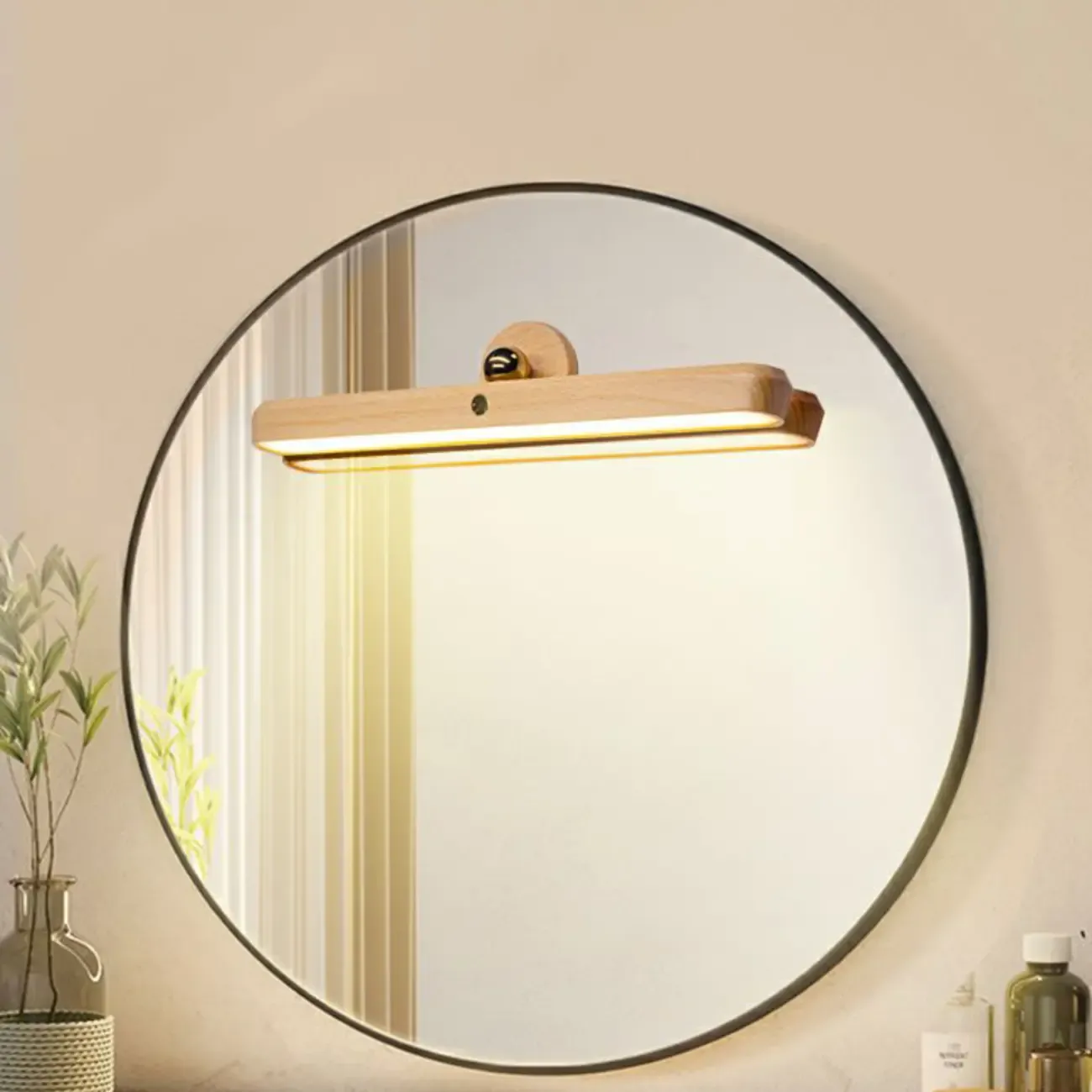 Adjustable Wooden Rectangle LED Vanity Light for Bathroom