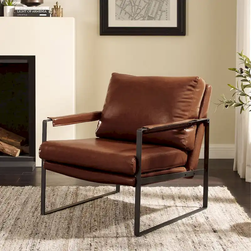 Art Leon Modern Faux Leather Accent Chairs Set of 2