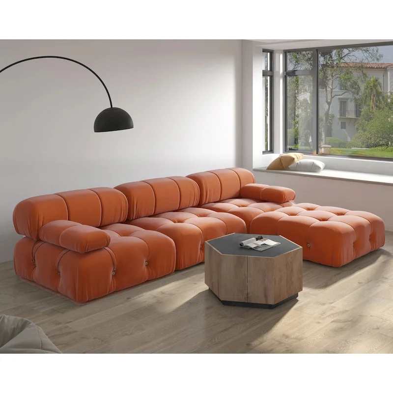 104  Wide Velvet Reversible Modular Sofa & Chaise with Ottoman