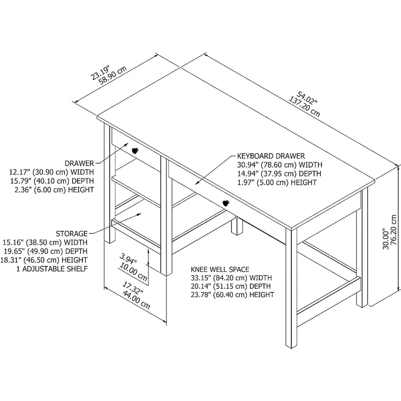 54W Computer Desk with Shelves