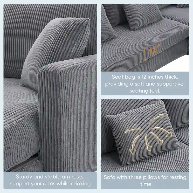 Modern 4-Seat L-Shaped Convertible Sofa with Reversible Chaise and Pillows