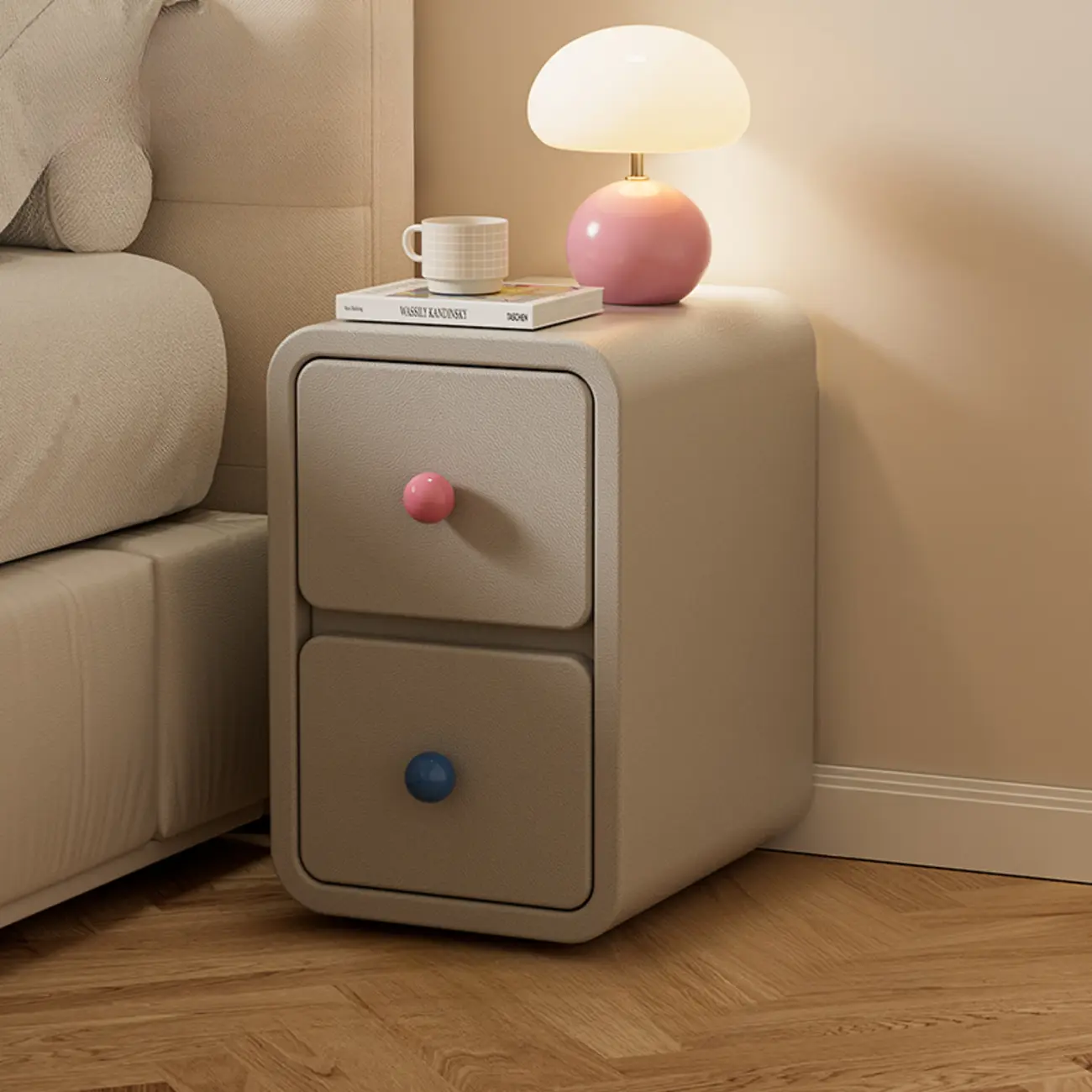 Narrow Rectangular Wood Nightstand with Drawers