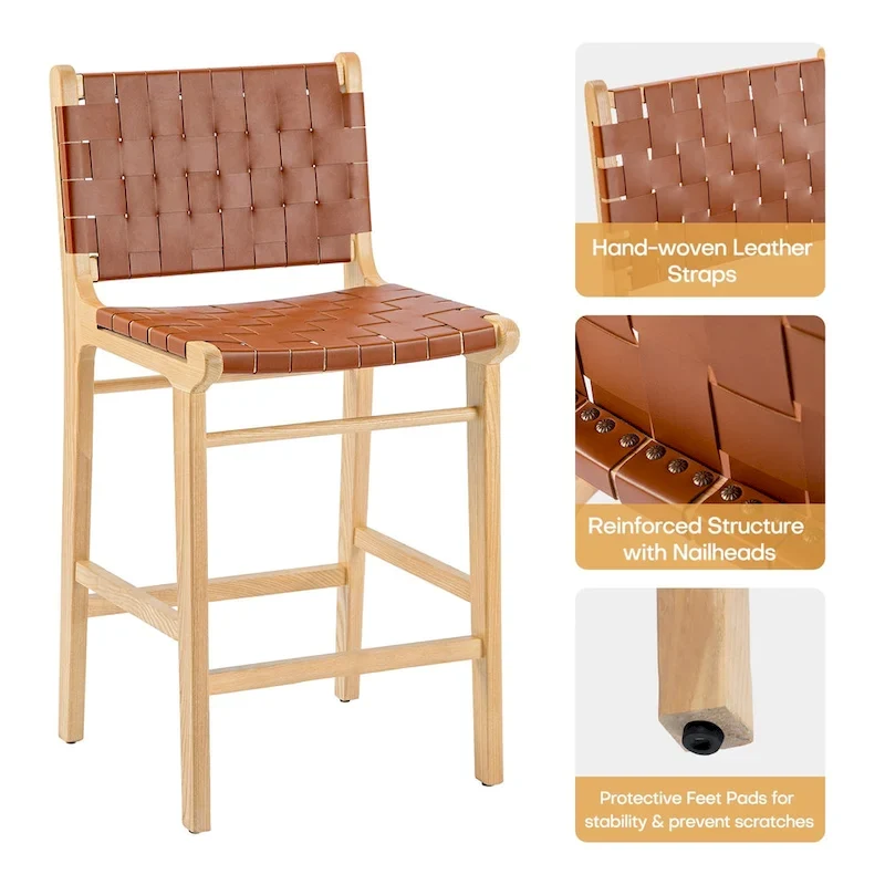 Fully Assembled Woven Leather Counter Height Bar Stools - 18.9W x 18.9D x 38.2H